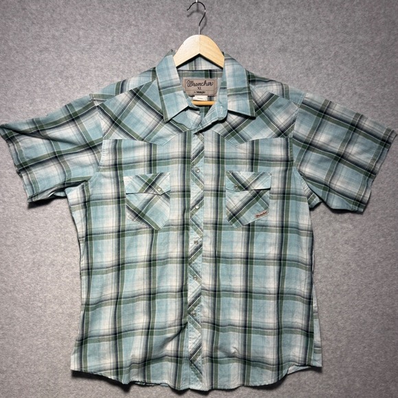 Wrangler Other - Wrancher by Wrangler Mens XL Pearl Snap Western Shirt Short Sleeve Plaid MTW1157